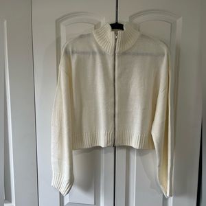 Cropped zip front sweater